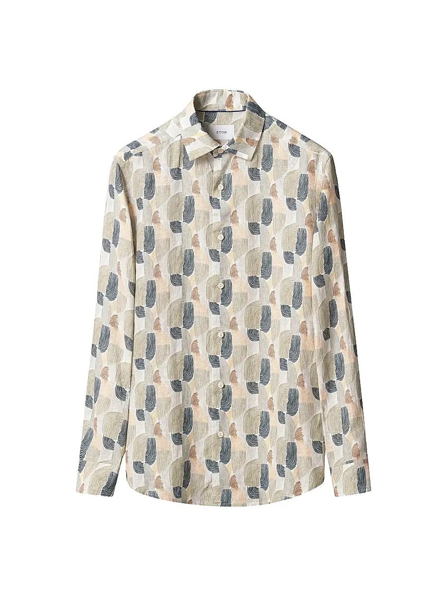 Eton Men's Geometric Print Linen Shirt | Thumbnail 2 Eton Men's Geometric Print Linen Shirt | Thumbnail 2