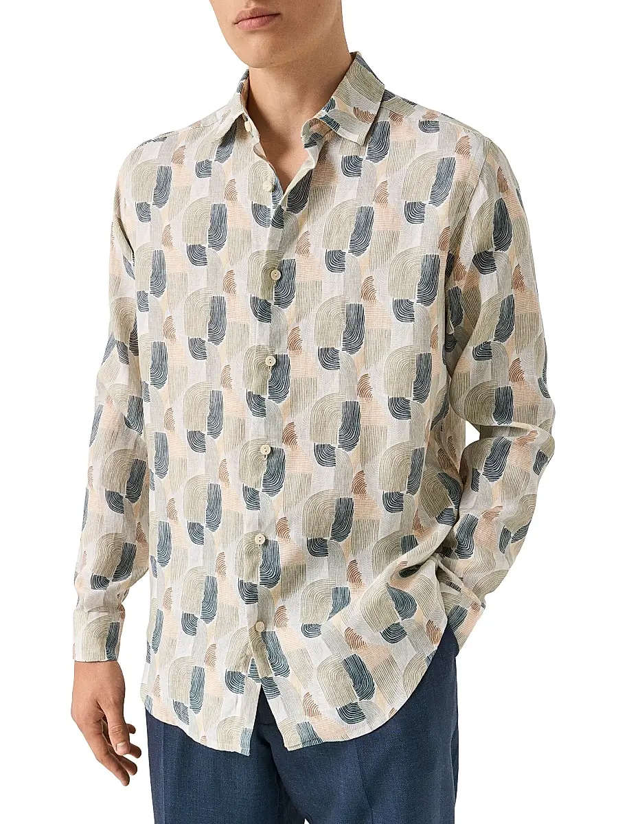 Eton Men's Geometric Print Linen Shirt | Thumbnail 3 Eton Men's Geometric Print Linen Shirt | Thumbnail 3