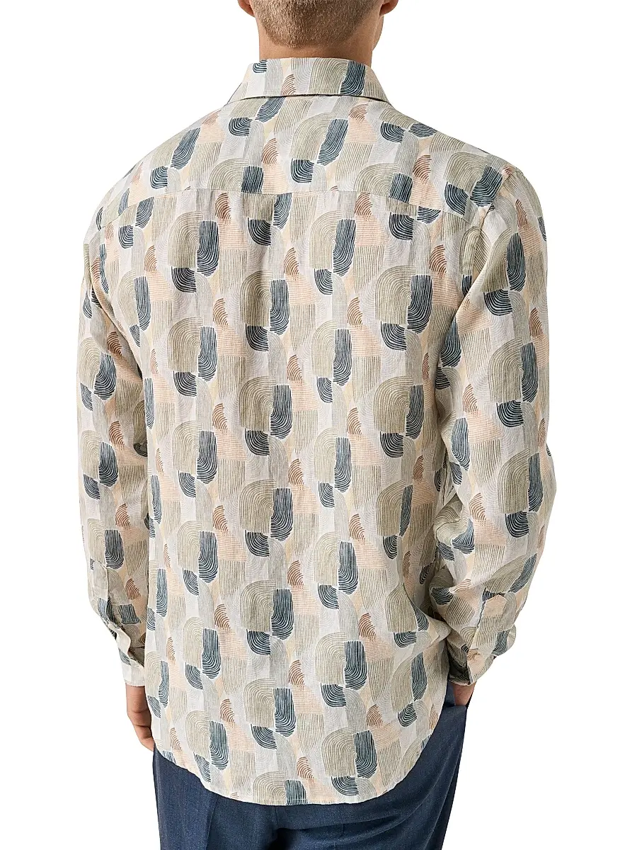 Eton Men's Geometric Print Linen Shirt | Thumbnail 4 Eton Men's Geometric Print Linen Shirt | Thumbnail 4