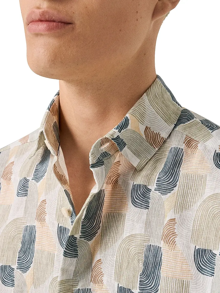 Eton Men's Geometric Print Linen Shirt | Thumbnail 5 Eton Men's Geometric Print Linen Shirt | Thumbnail 5