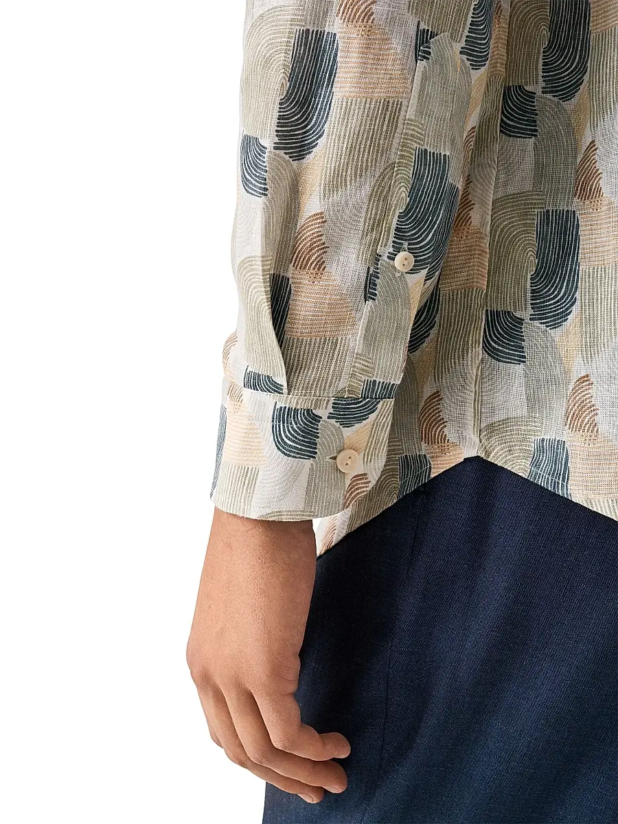 Eton Men's Geometric Print Linen Shirt | Thumbnail 6 Eton Men's Geometric Print Linen Shirt | Thumbnail 6
