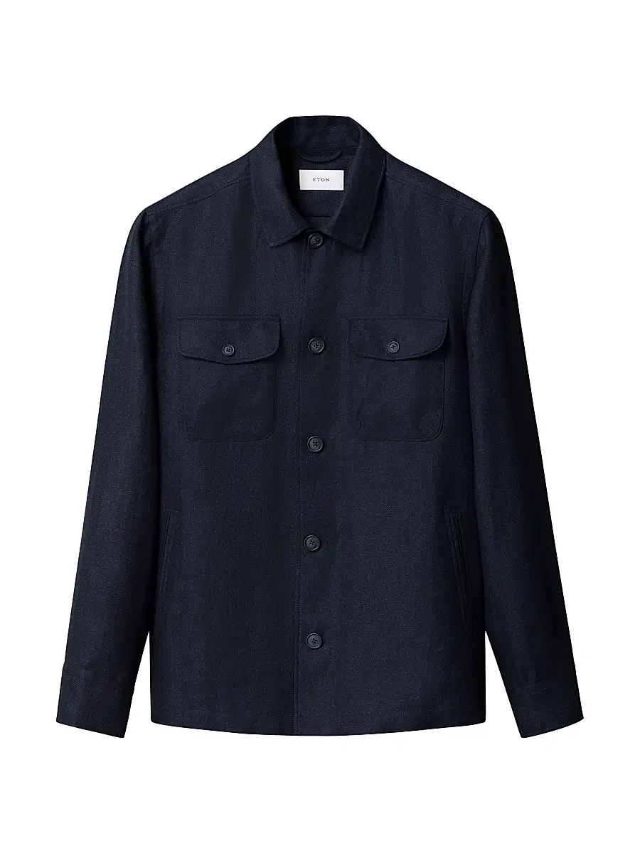 Eton Men's Herringbone Linen-Blend Shirt Jacket - Navy | Image 1 Eton Men's Herringbone Linen-Blend Shirt Jacket - Navy | Image 1