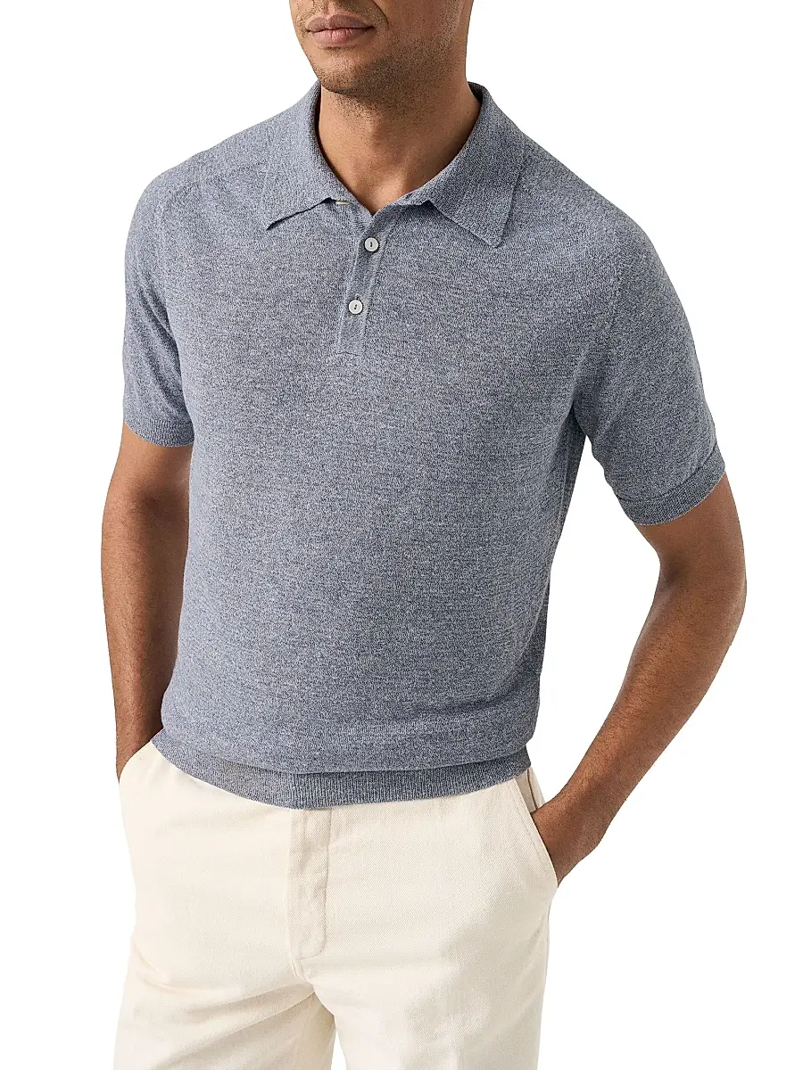 Eton Men's Linen-Cotton Fine Knit Polo Shirt | Thumbnail 2 Eton Men's Linen-Cotton Fine Knit Polo Shirt | Thumbnail 2