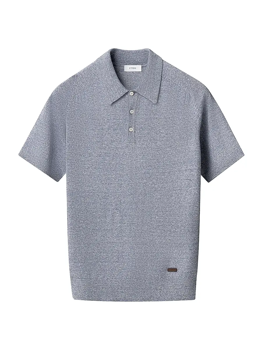 Eton Men's Linen-Cotton Fine Knit Polo Shirt - Dark Blue | Image 1 Eton Men's Linen-Cotton Fine Knit Polo Shirt - Dark Blue | Image 1