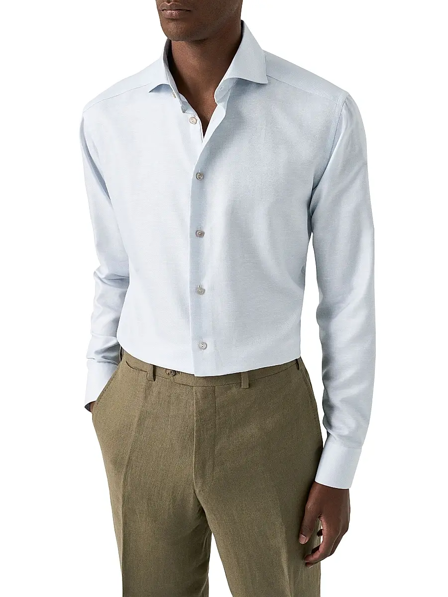 Eton Men's Contemporary Fit Textured Cotton-Linen Shirt | Thumbnail 3 Eton Men's Contemporary Fit Textured Cotton-Linen Shirt | Thumbnail 3