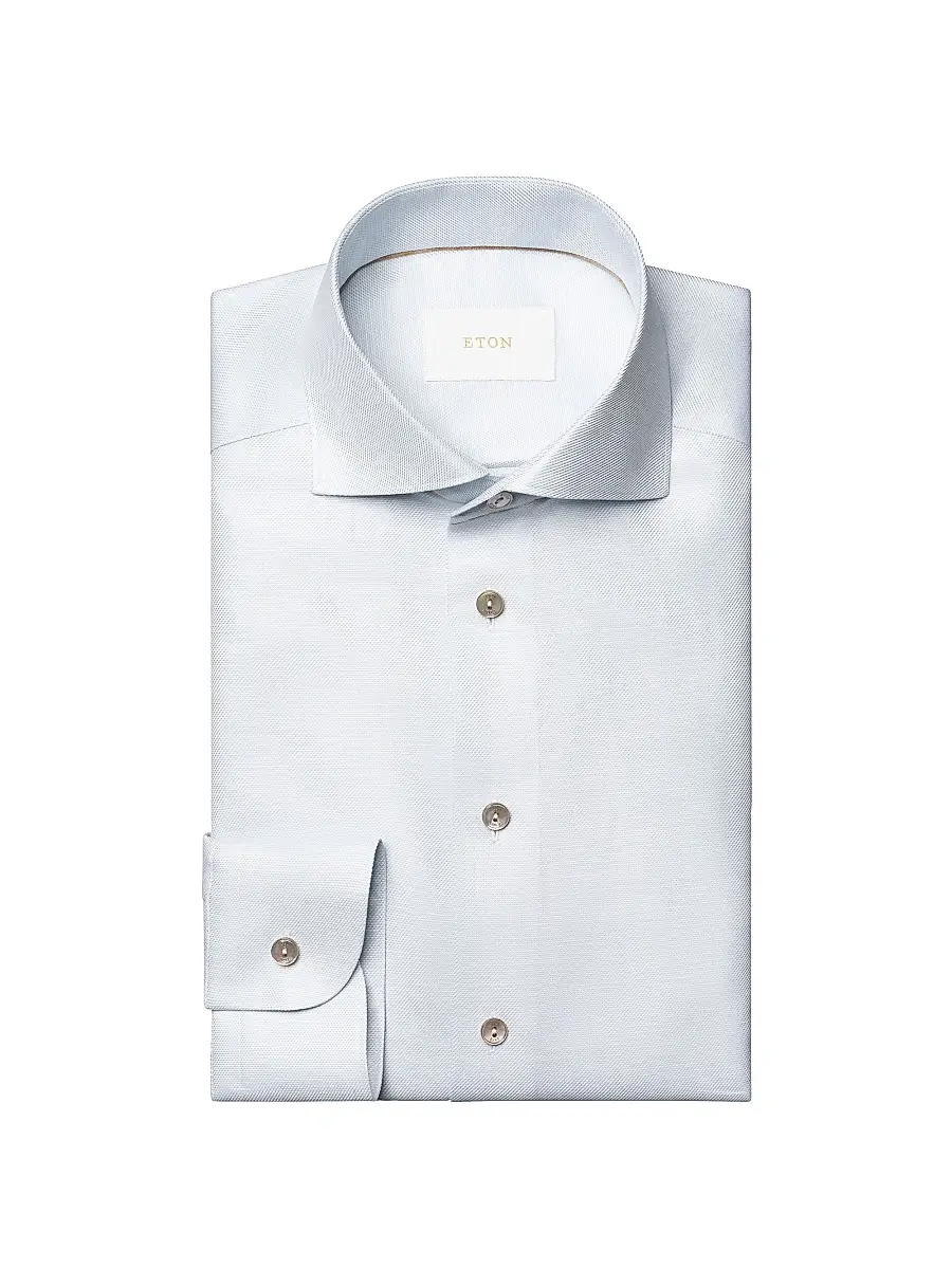 Eton Men's Contemporary Fit Textured Cotton-Linen Shirt - Light Blue | Image 1 Eton Men's Contemporary Fit Textured Cotton-Linen Shirt - Light Blue | Image 1