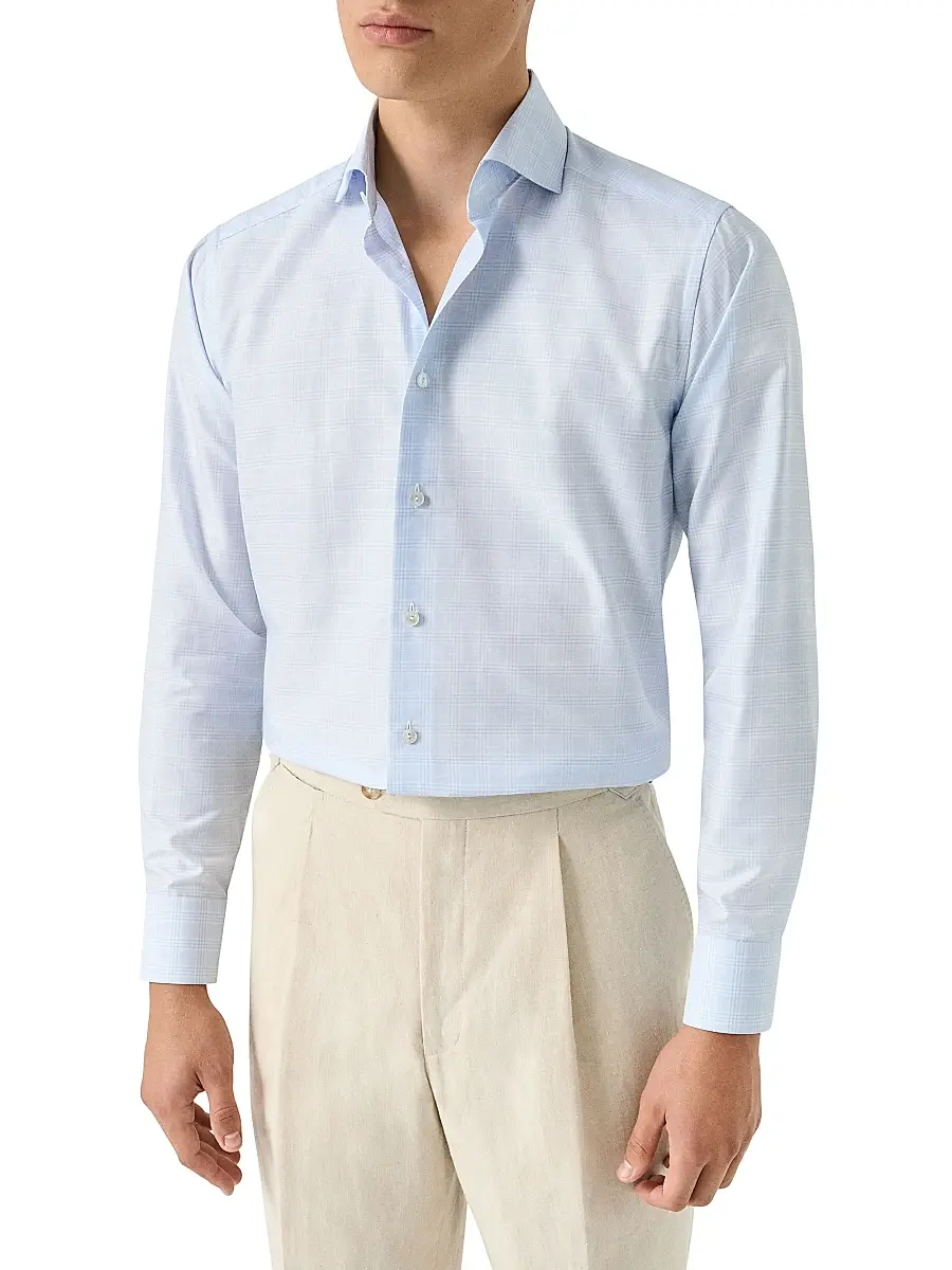 Eton Men's Check Cotton-Linen Slim-Fit Shirt | Thumbnail 3 Eton Men's Check Cotton-Linen Slim-Fit Shirt | Thumbnail 3