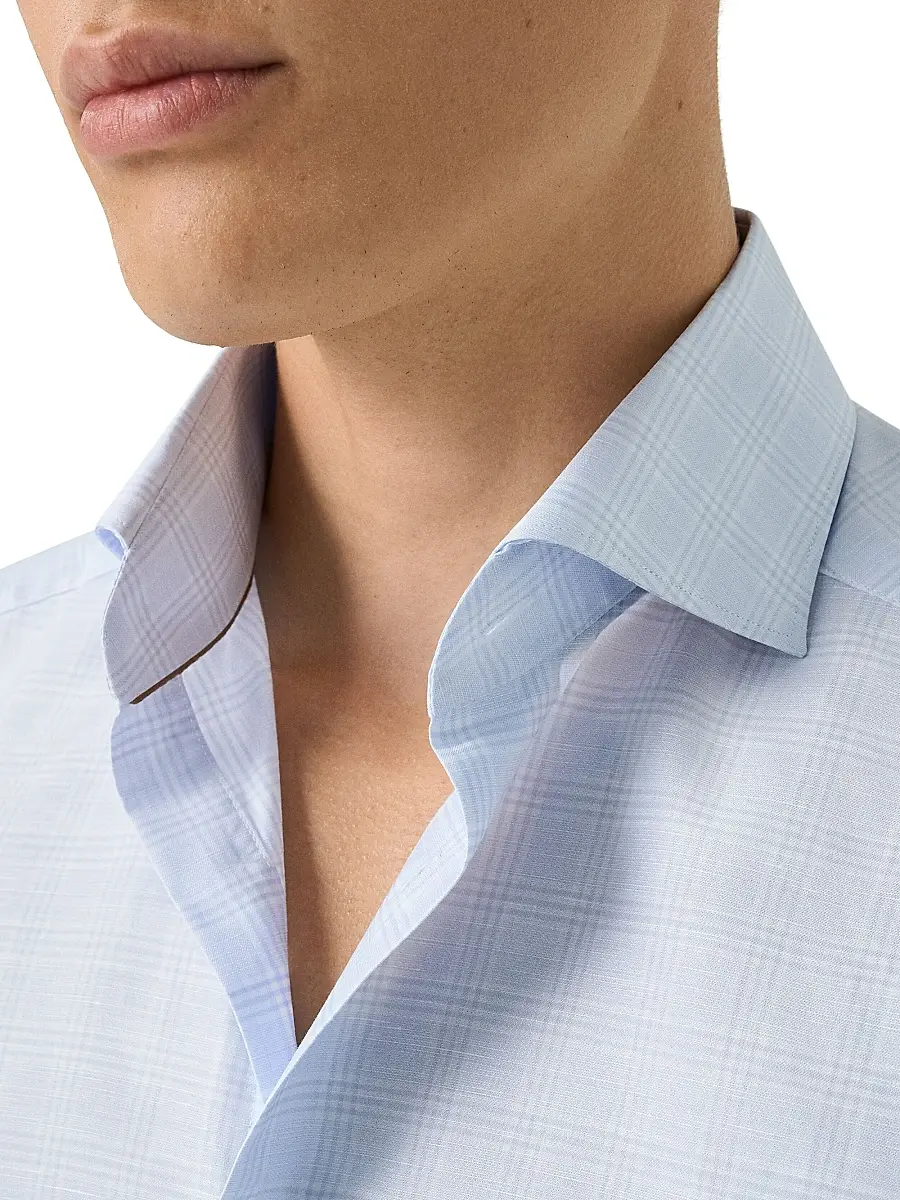 Eton Men's Check Cotton-Linen Slim-Fit Shirt | Thumbnail 5 Eton Men's Check Cotton-Linen Slim-Fit Shirt | Thumbnail 5