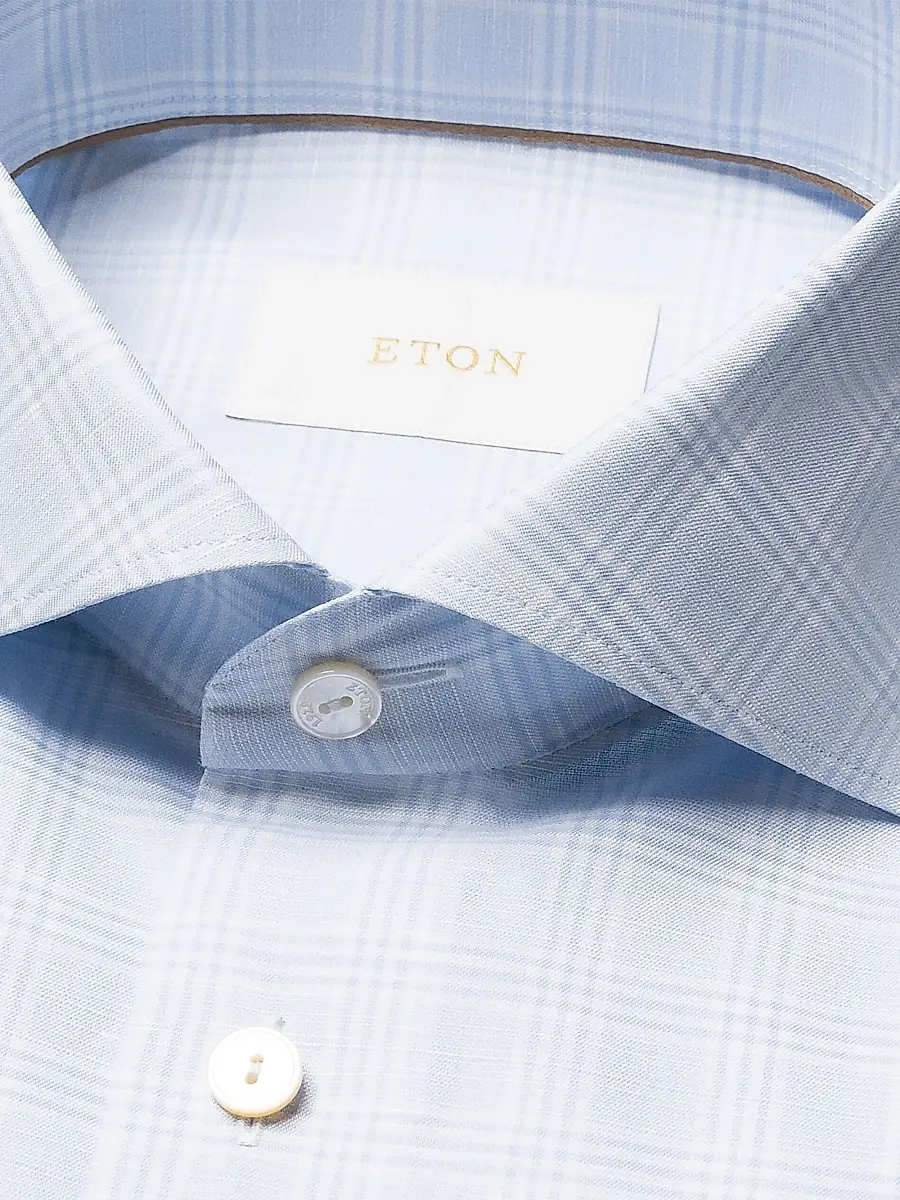 Eton Men's Check Cotton-Linen Slim-Fit Shirt | Thumbnail 7 Eton Men's Check Cotton-Linen Slim-Fit Shirt | Thumbnail 7