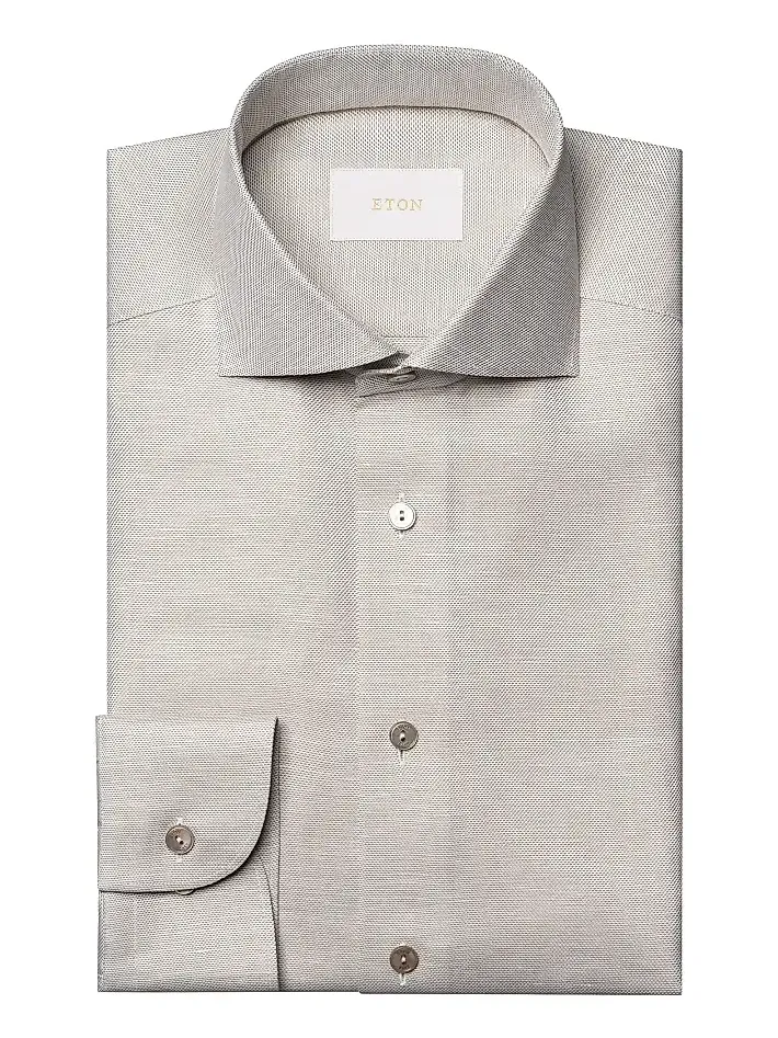 Men's Contemporary Fit Textured Cotton-Linen Shirt