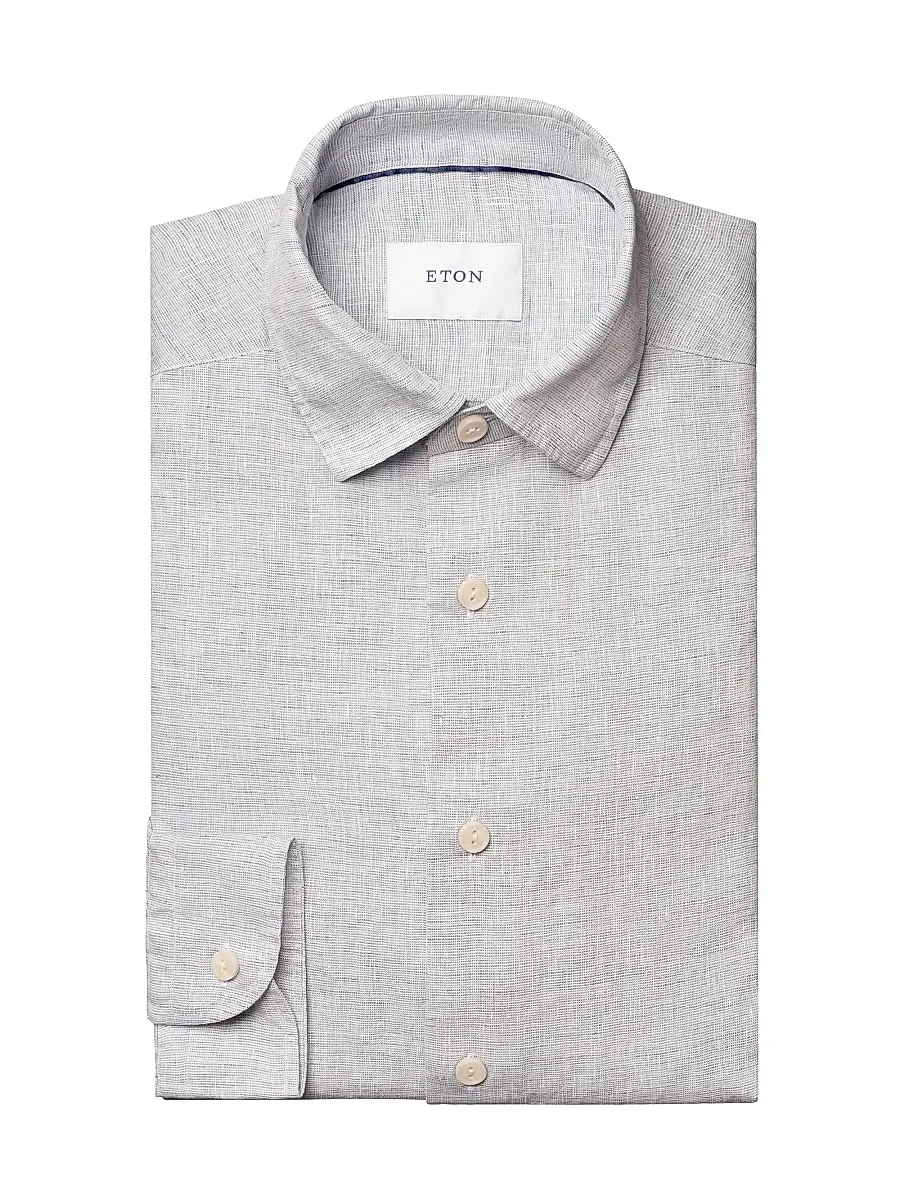 Eton Men's Linen Long-Sleeve Shirt - Light Blue | Image 1 Eton Men's Linen Long-Sleeve Shirt - Light Blue | Image 1
