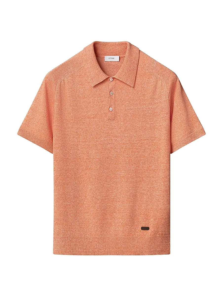 Eton Men's Linen-Cotton Fine Knit Polo Shirt - Orange | Image 1 Eton Men's Linen-Cotton Fine Knit Polo Shirt - Orange | Image 1