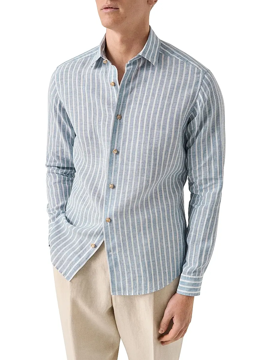 Eton Men's Structure Striped Linen Button-Front Shirt | Thumbnail 3
