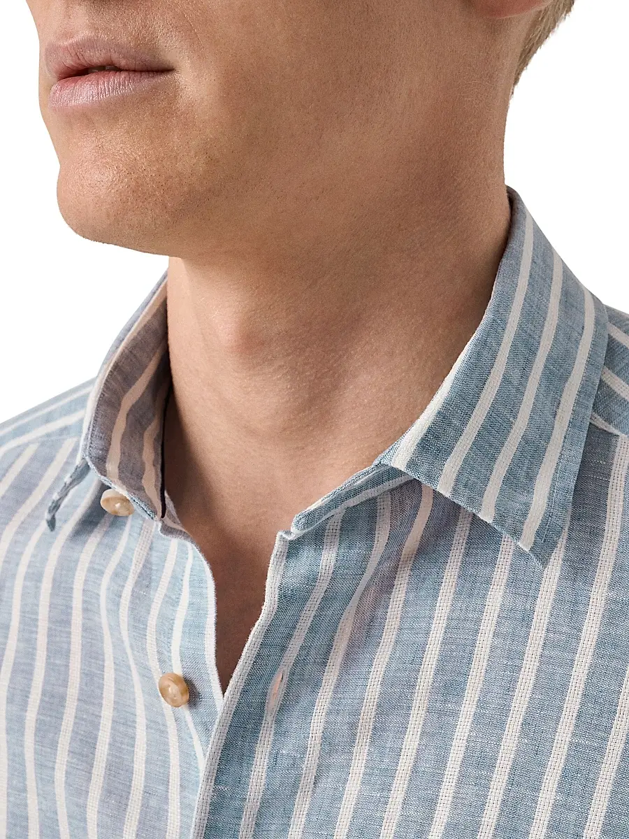 Eton Men's Structure Striped Linen Button-Front Shirt | Thumbnail 5