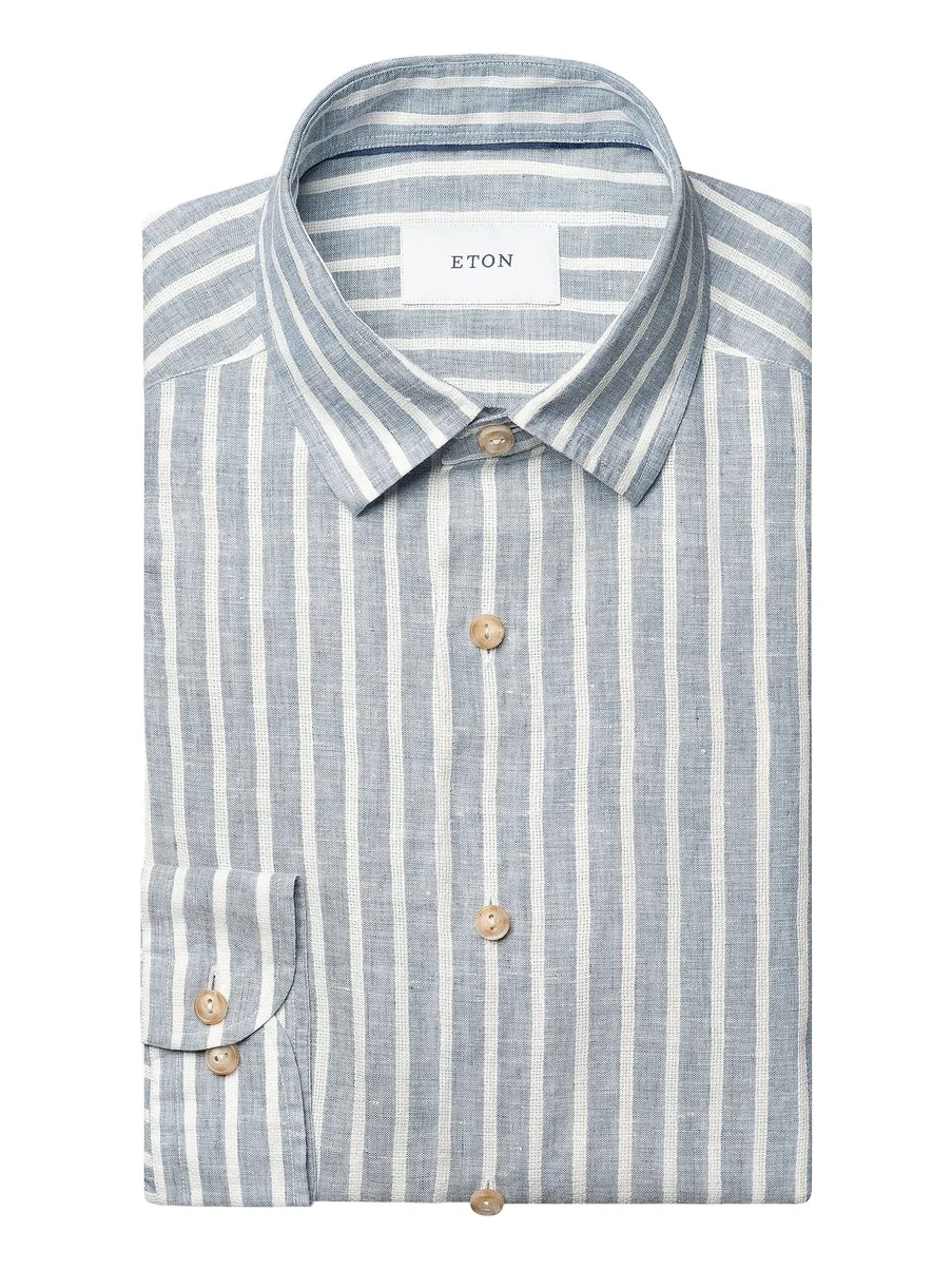 Men's Structure Striped Linen Button-Front Shirt Men's Structure Striped Linen Button-Front Shirt