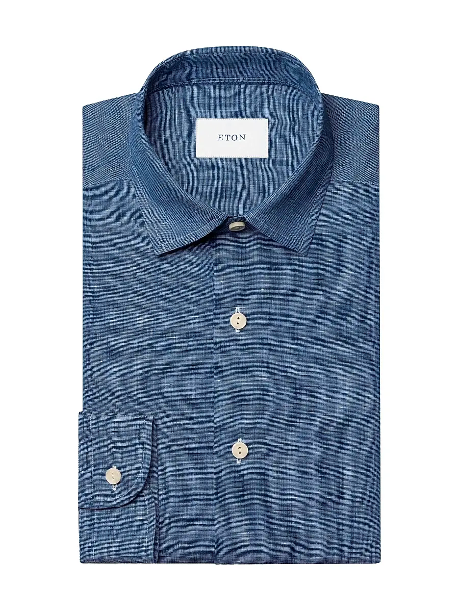 Eton Men's Linen Long-Sleeve Shirt - Dark Blue | Image 1 Eton Men's Linen Long-Sleeve Shirt - Dark Blue | Image 1
