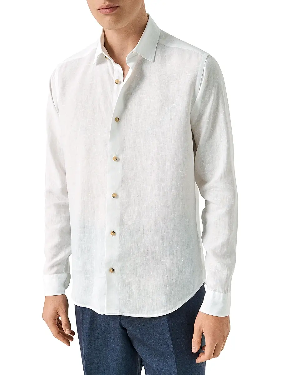 Eton Men's Solid Linen Button-Down Shirt | Thumbnail 3 Eton Men's Solid Linen Button-Down Shirt | Thumbnail 3