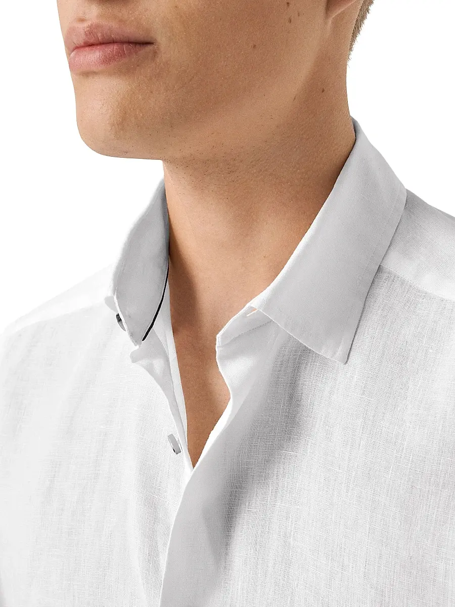 Eton Men's Solid Linen Button-Down Shirt | Thumbnail 5 Eton Men's Solid Linen Button-Down Shirt | Thumbnail 5