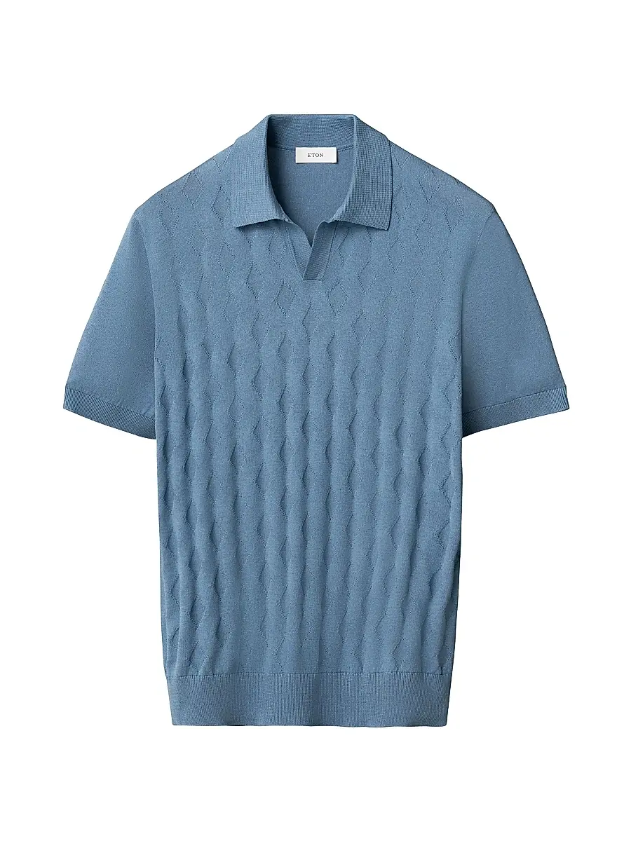 Eton Men's Cotton-Silk Knit Polo Sweater - Light Blue | Image 1 Eton Men's Cotton-Silk Knit Polo Sweater - Light Blue | Image 1