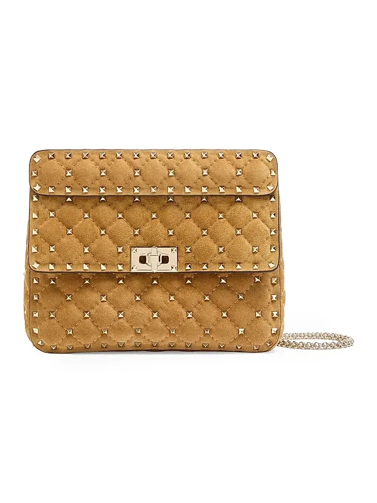 Women's Rockstud Spike Medium Suede Shoulder Bag