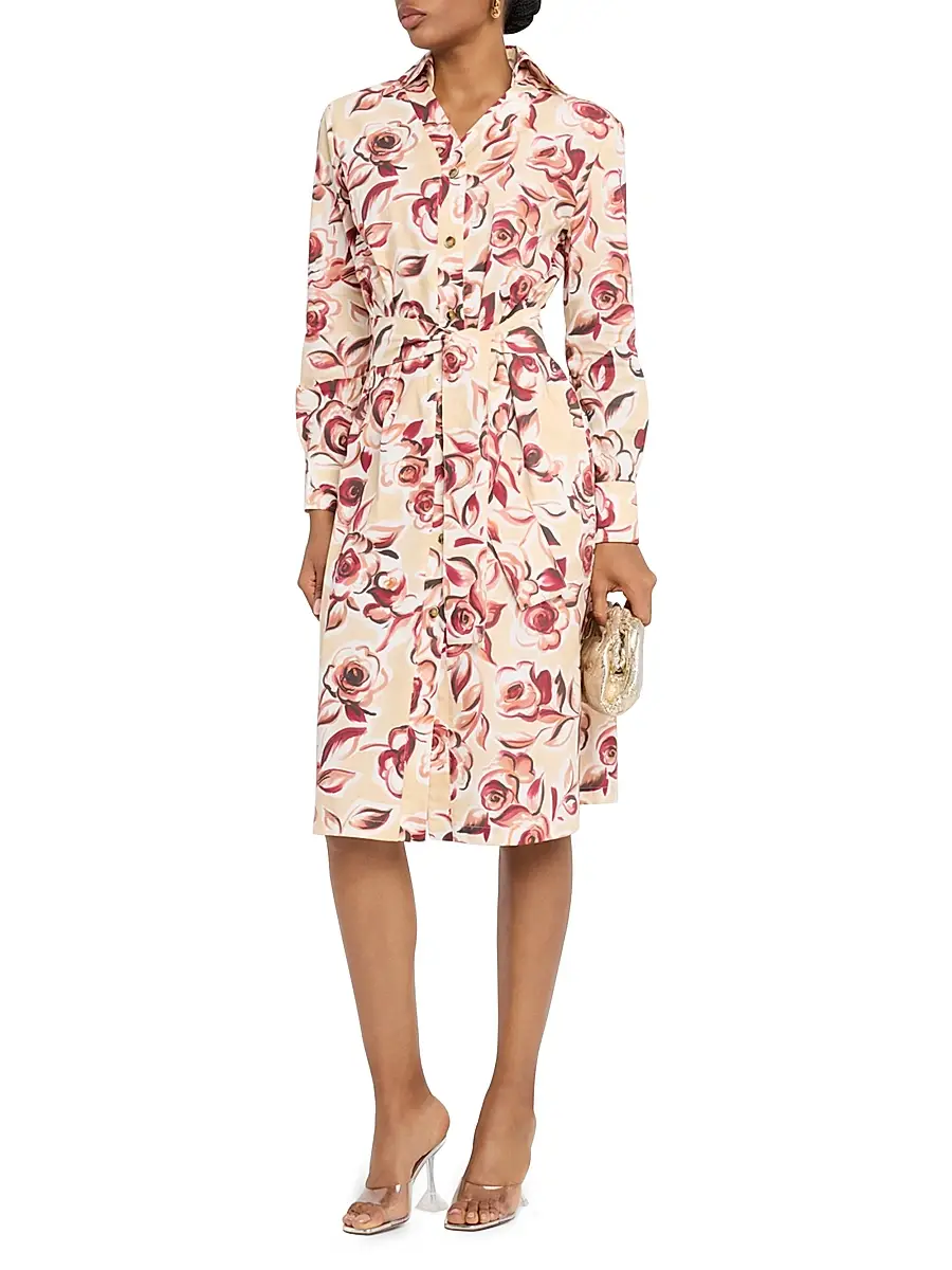 Chiara Boni La Petite Robe Women's Belted Rose Midi-Shirtdress | Thumbnail 2 Chiara Boni La Petite Robe Women's Belted Rose Midi-Shirtdress | Thumbnail 2