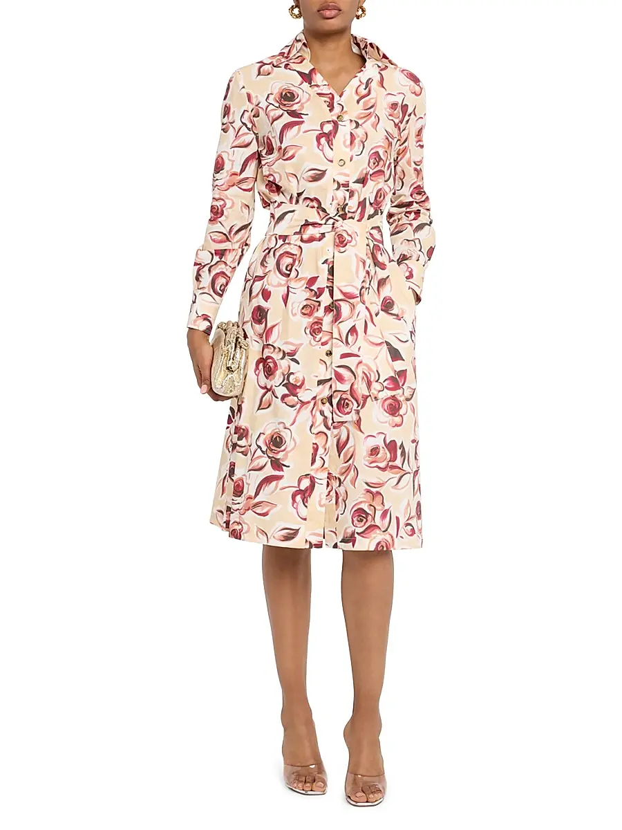 Chiara Boni La Petite Robe Women's Belted Rose Midi-Shirtdress | Thumbnail 3 Chiara Boni La Petite Robe Women's Belted Rose Midi-Shirtdress | Thumbnail 3