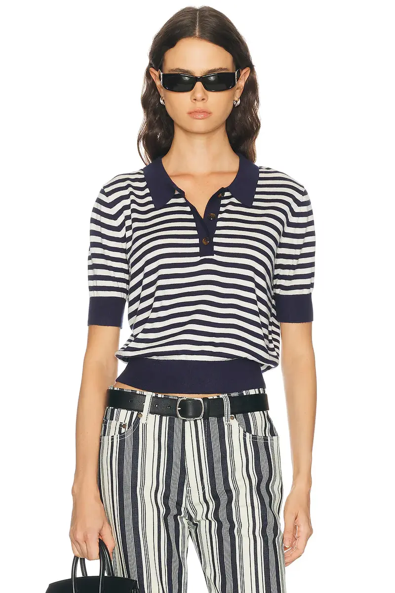 RENGGLI Silk Cashmere Stripe Knit Polo Top | Image 1 RENGGLI Silk Cashmere Stripe Knit Polo Top | Image 1
