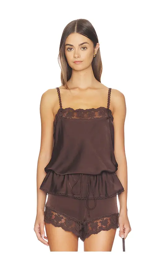 Bardot Bonita Satin Lace Trim Top | Image 1 Bardot Bonita Satin Lace Trim Top | Image 1