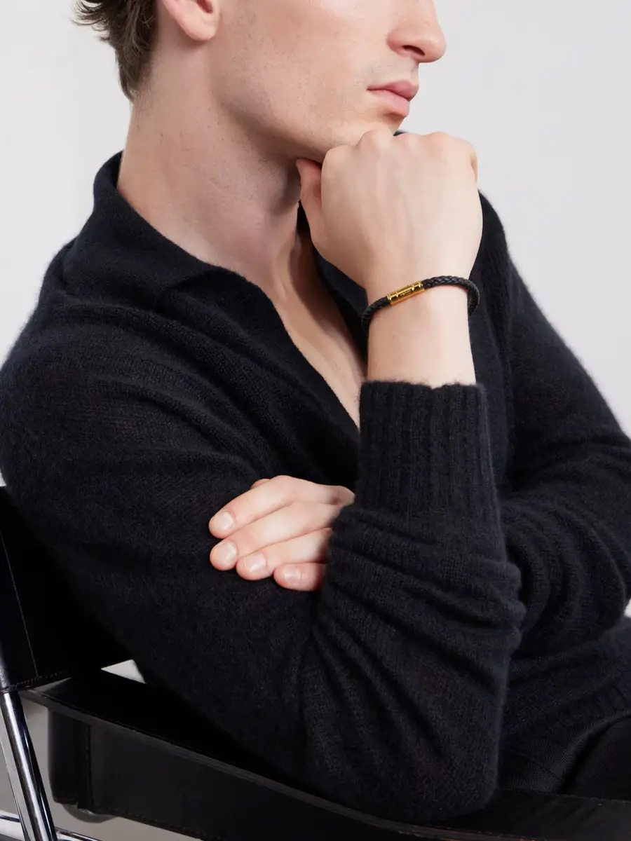 Tom Ford Gold-Tone and Woven Leather Bracelet - Men | Thumbnail 2 Tom Ford Gold-Tone and Woven Leather Bracelet - Men | Thumbnail 2