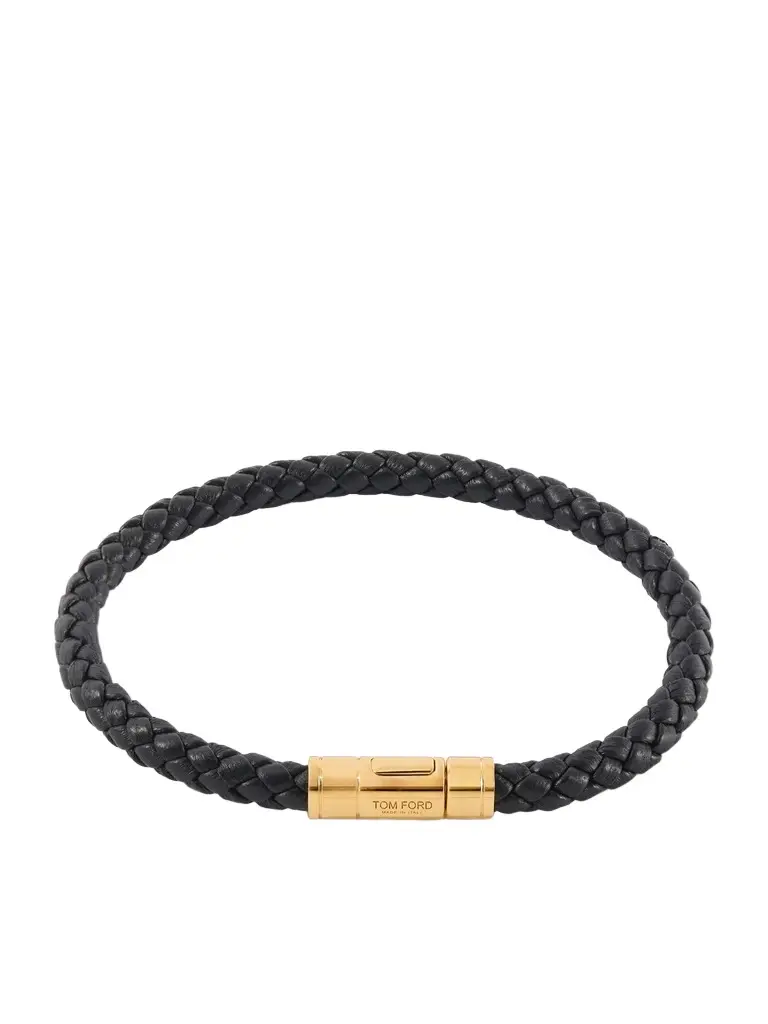 Tom Ford Gold-Tone and Woven Leather Bracelet - Men | Image 1 Tom Ford Gold-Tone and Woven Leather Bracelet - Men | Image 1