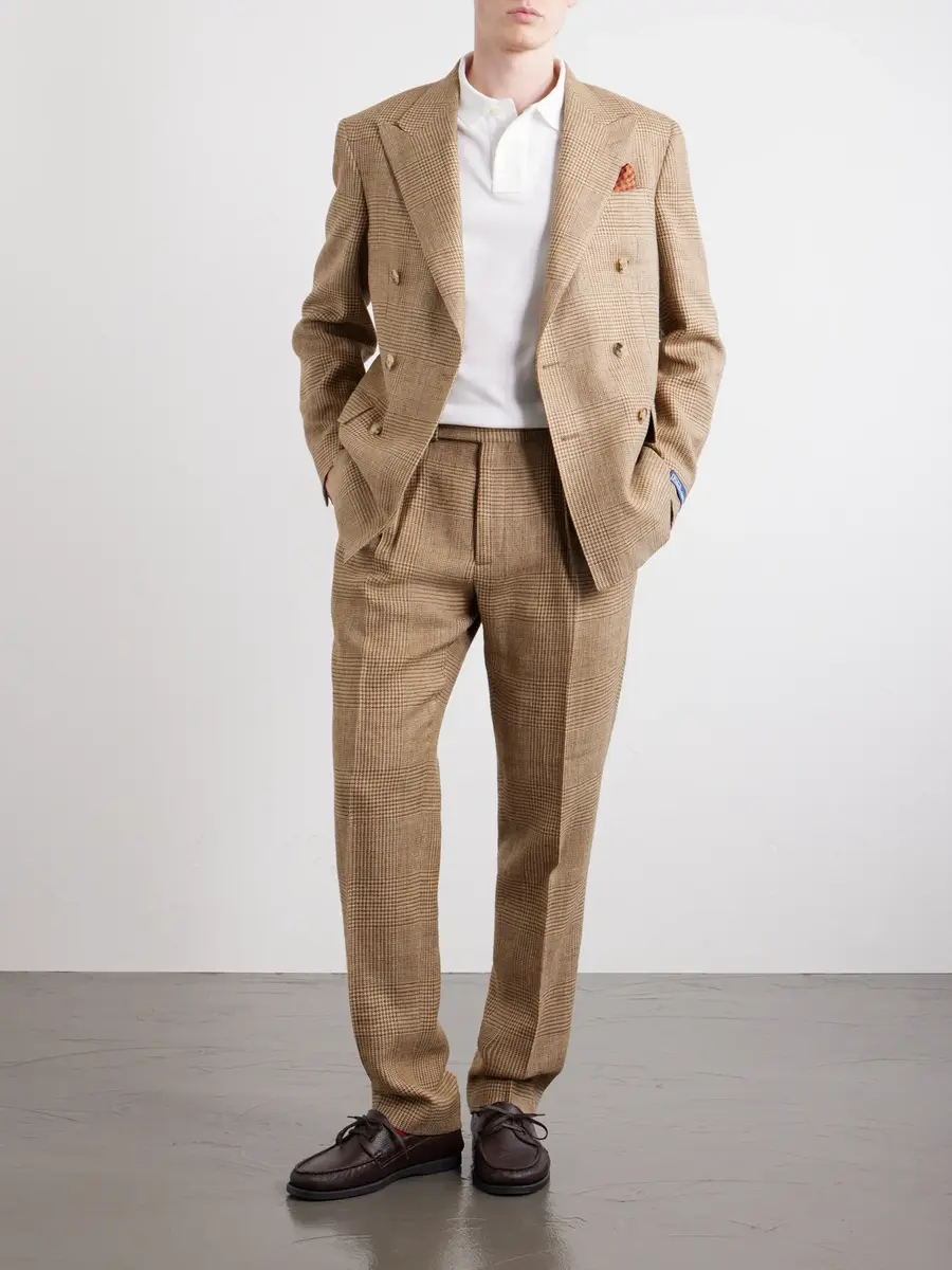 Polo Ralph Lauren Straight-Leg Pleated Houndstooth Linen, Silk and Wool-Blend Trousers - Men | Thumbnail 2 Polo Ralph Lauren Straight-Leg Pleated Houndstooth Linen, Silk and Wool-Blend Trousers - Men | Thumbnail 2