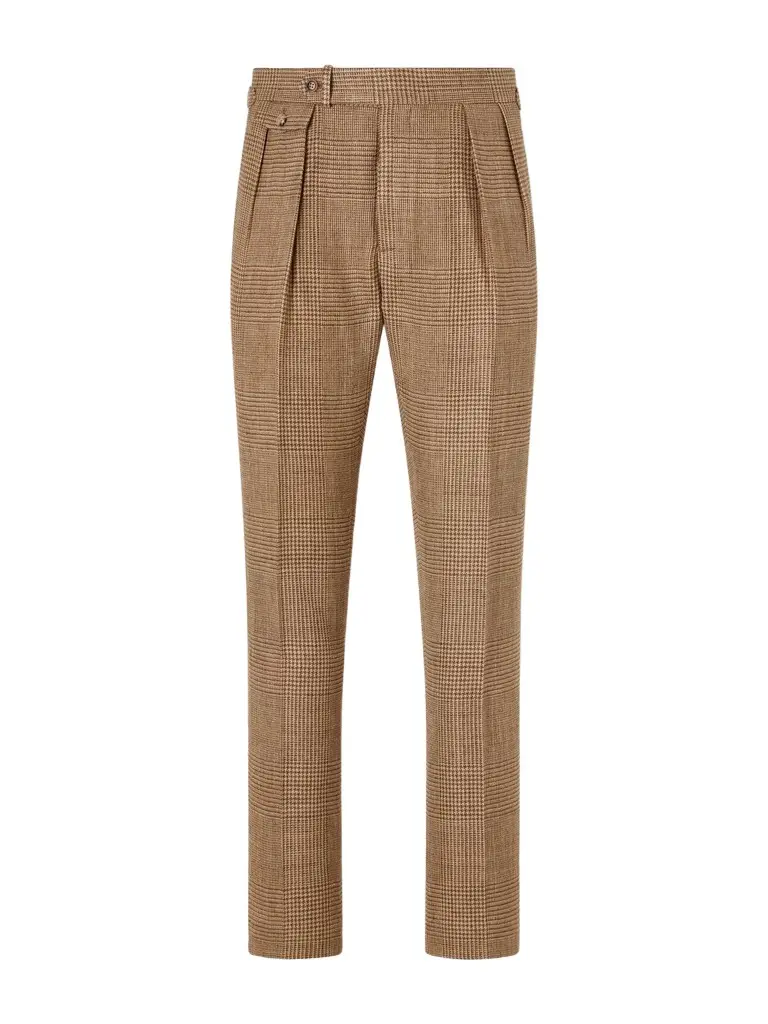 Polo Ralph Lauren Straight-Leg Pleated Houndstooth Linen, Silk and Wool-Blend Trousers - Men | Image 1 Polo Ralph Lauren Straight-Leg Pleated Houndstooth Linen, Silk and Wool-Blend Trousers - Men | Image 1