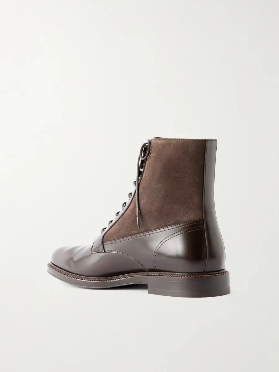 Brunello Cucinelli Suede-Trimmed Leather Lace-Up Derby Boots - Men | Thumbnail 4 Brunello Cucinelli Suede-Trimmed Leather Lace-Up Derby Boots - Men | Thumbnail 4