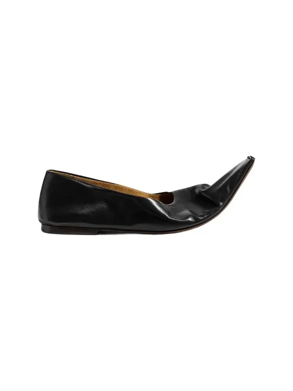 Marlene Ballerina In Black Glazed Leather Marlene Ballerina In Black Glazed Leather