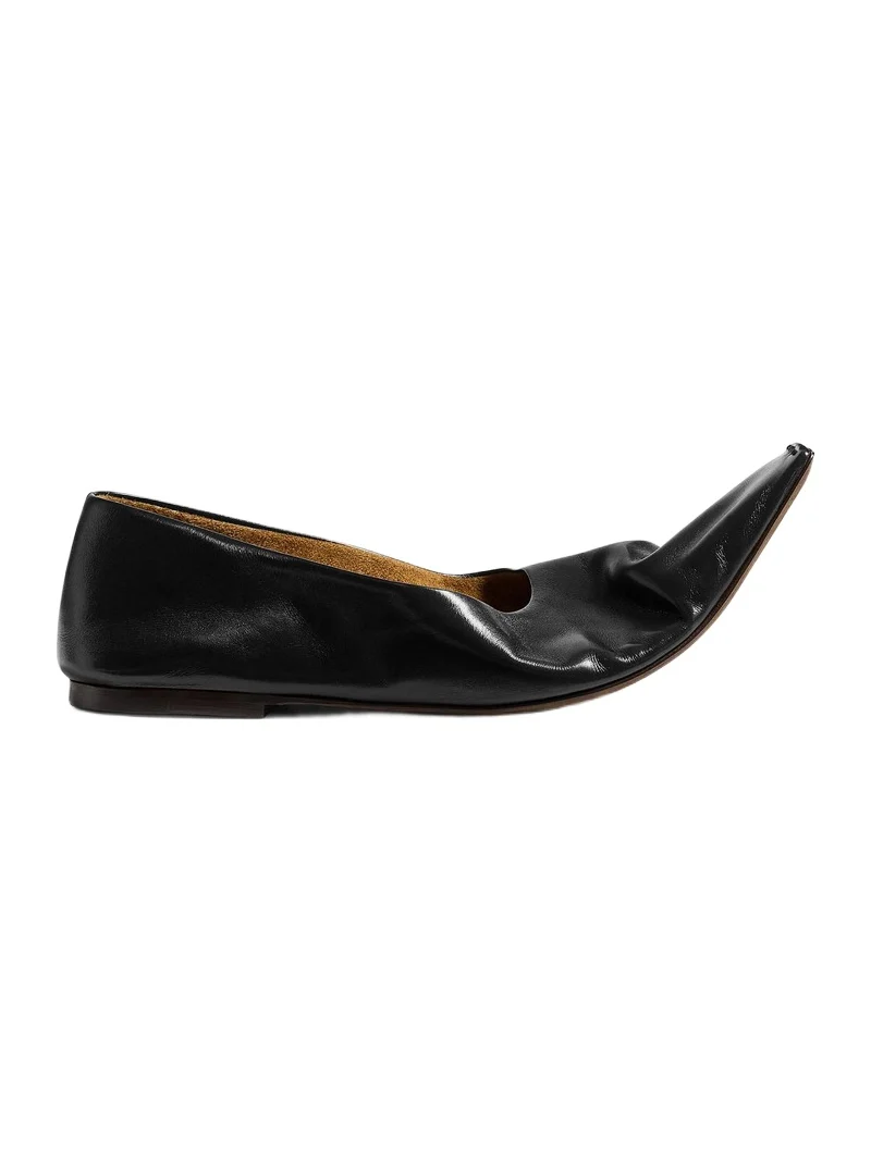 Khaite Marlene Ballerina In Black Glazed Leather