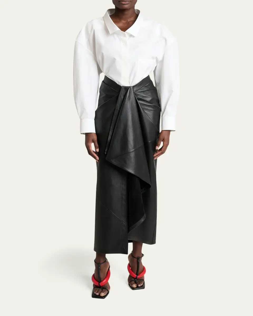 Givenchy Draped Leather Maxi Skirt | Thumbnail 2