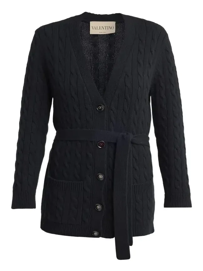 V-Logo Cashmere Cable Knit V-Neck Cardigan V-Logo Cashmere Cable Knit V-Neck Cardigan