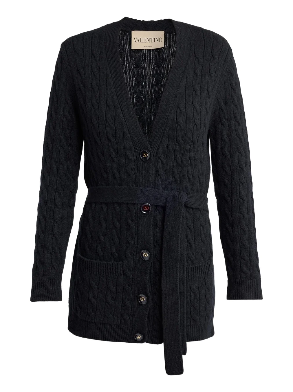 Valentino Garavani V-Logo Cashmere Cable Knit V-Neck Cardigan