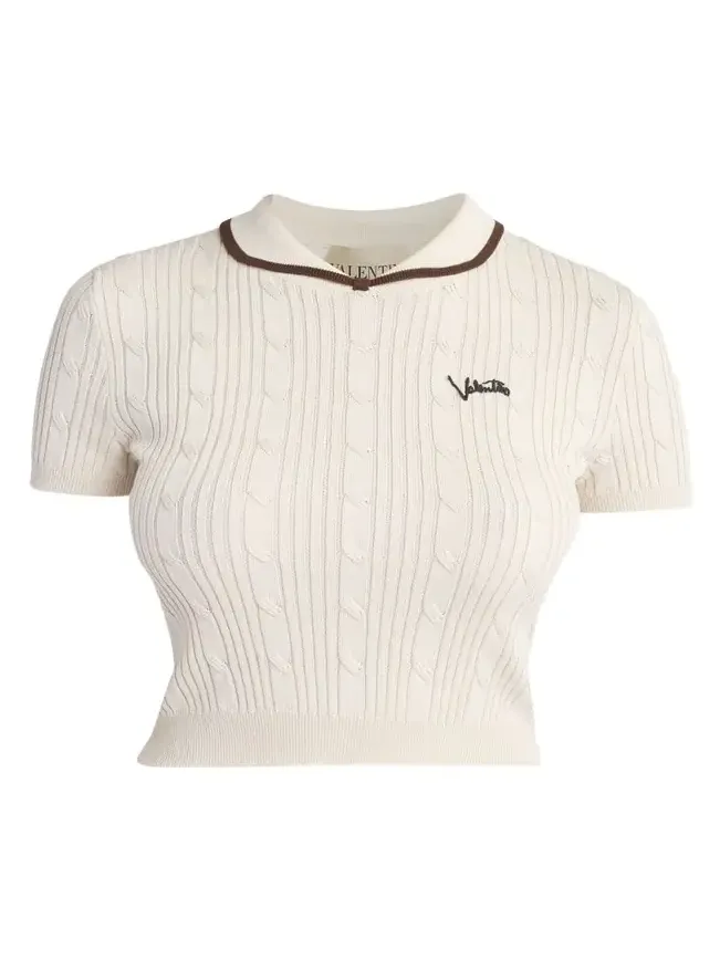 Cable Knit Crop Polo Sweater