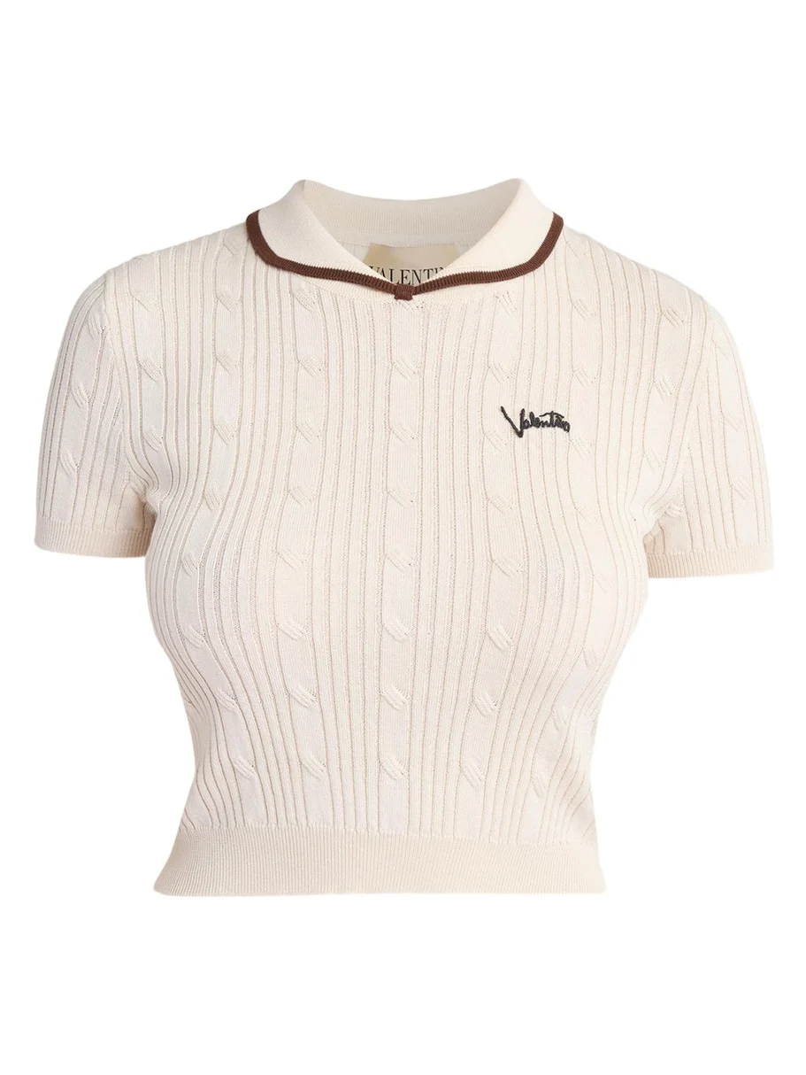 Cable Knit Crop Polo Sweater Cable Knit Crop Polo Sweater