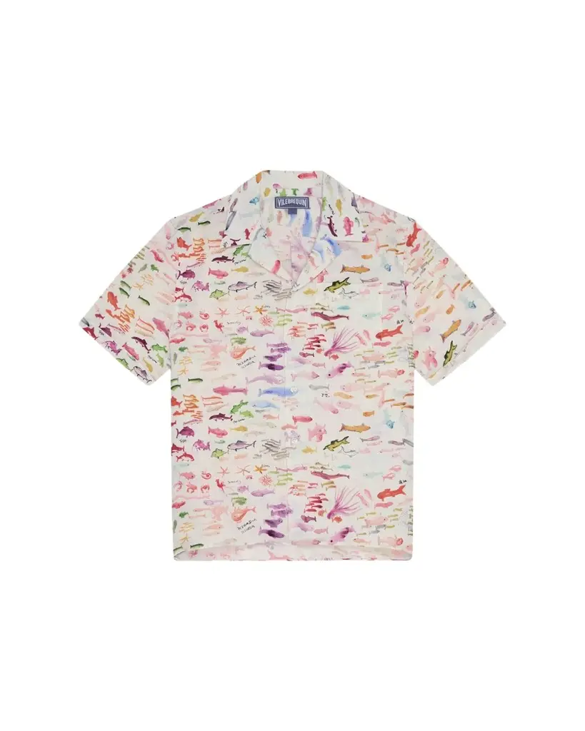 Vilebrequin x Fabrice Hyber Men's Pescador Linen Camp Shirt | Image 1 Vilebrequin x Fabrice Hyber Men's Pescador Linen Camp Shirt | Image 1