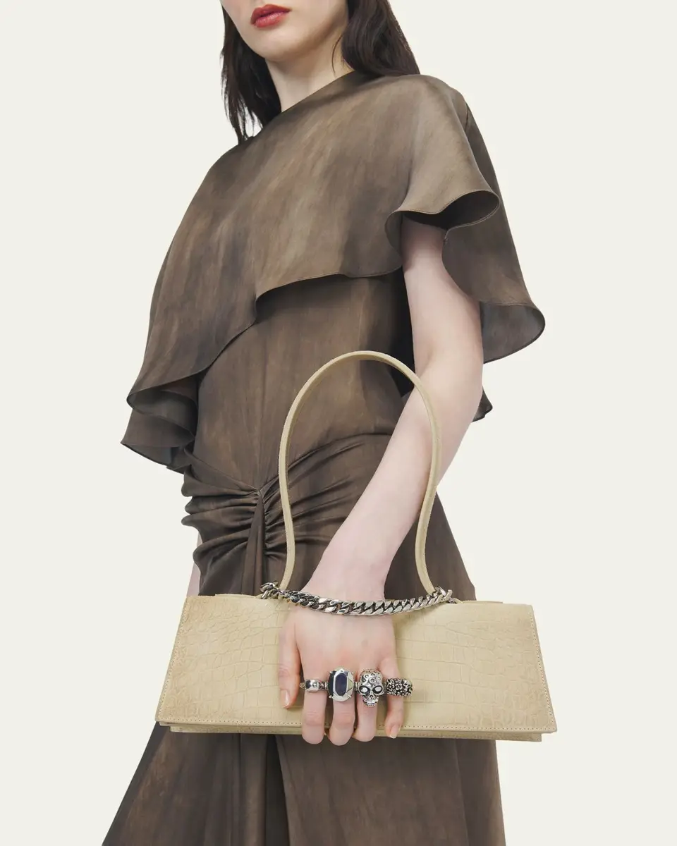 Alexander McQueen Jewelled Croc-Embossed Suede Top-Handle Bag | Thumbnail 2 Alexander McQueen Jewelled Croc-Embossed Suede Top-Handle Bag | Thumbnail 2