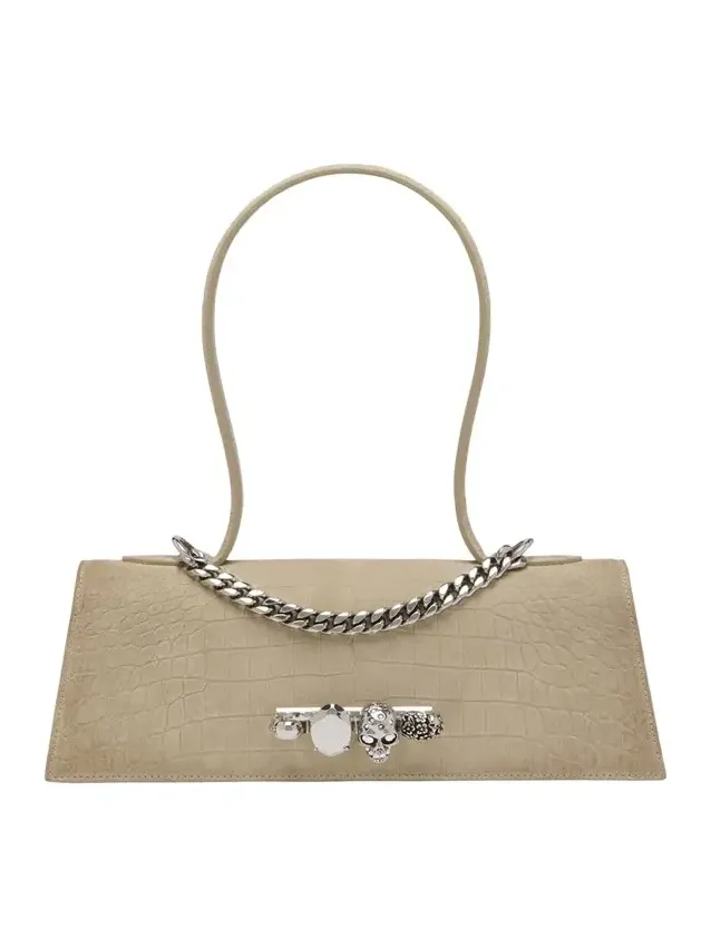 Jewelled Croc-Embossed Suede Top-Handle Bag