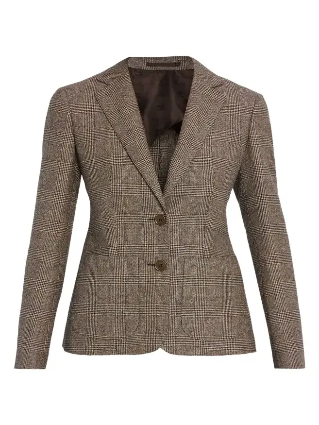 Prince of Wales Check Wool-Linen Single-Breasted Jacket