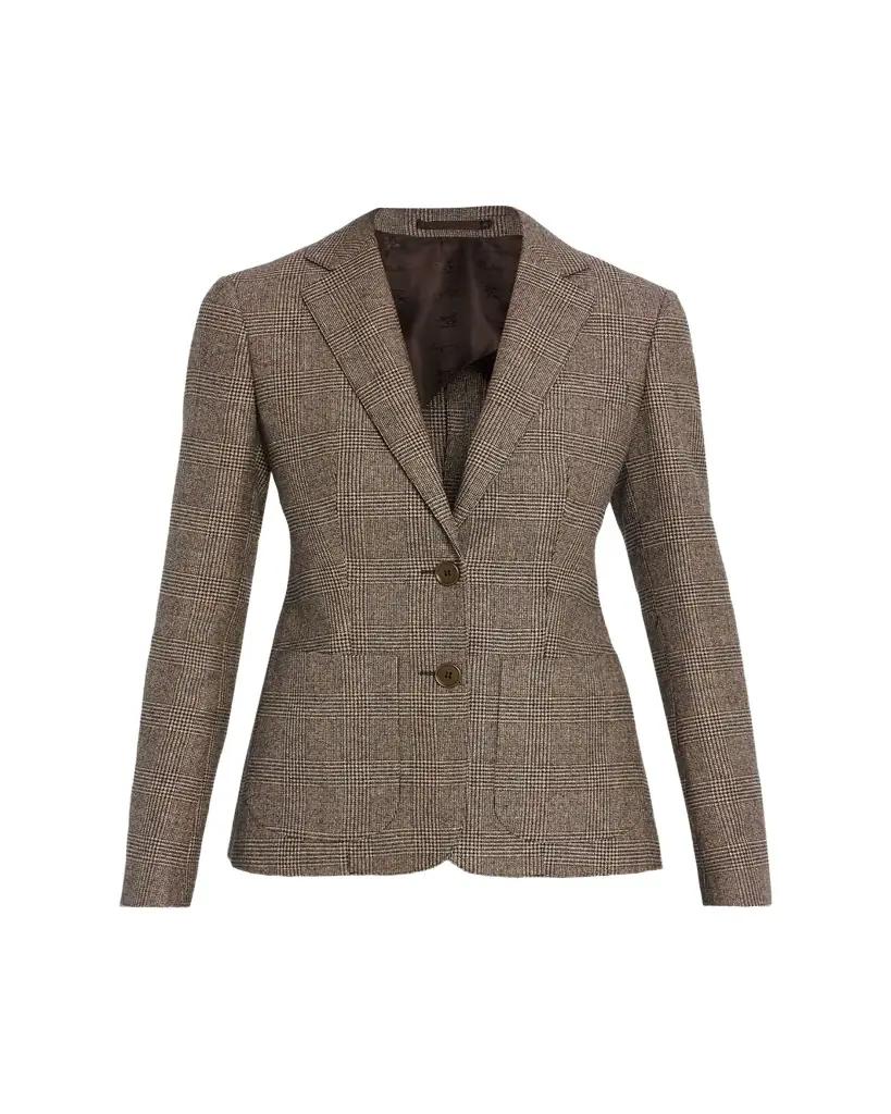Burberry Prince of Wales Check Wool-Linen Single-Breasted Jacket | Image 1 Burberry Prince of Wales Check Wool-Linen Single-Breasted Jacket | Image 1