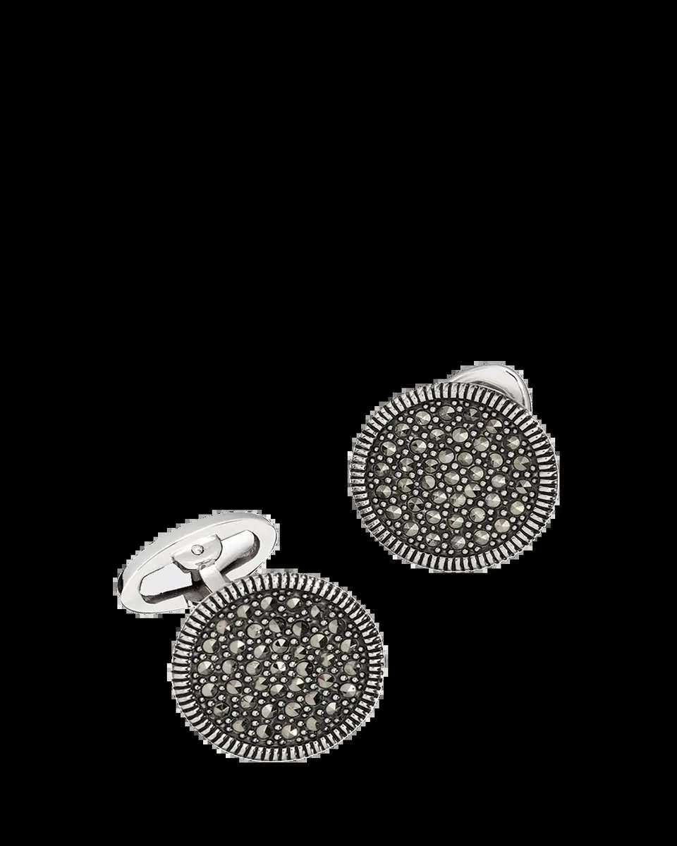 Jan Leslie Round Marcasite Cuff Links, Gray | Thumbnail 2