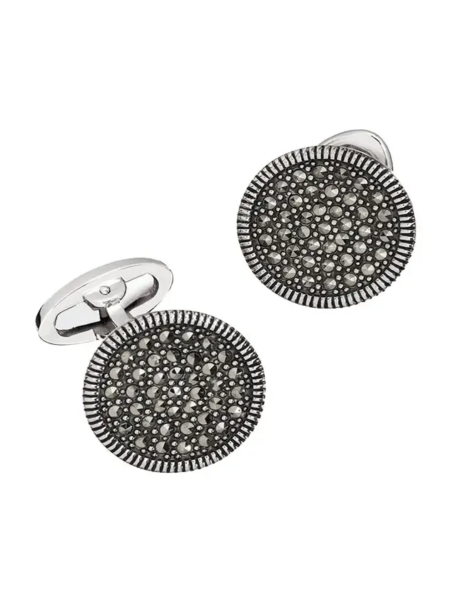 Round Marcasite Cuff Links, Gray Round Marcasite Cuff Links, Gray