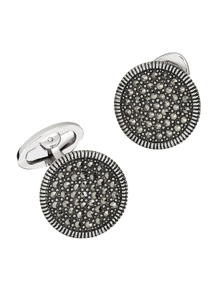 Round Marcasite Cuff Links, Gray