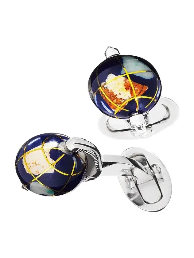 Jan Leslie Spinning Lapis Inlay Globe Cuff Links
