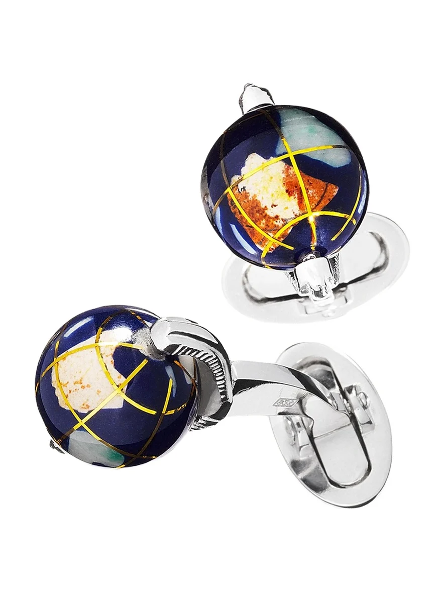 Jan Leslie Spinning Lapis Inlay Globe Cuff Links